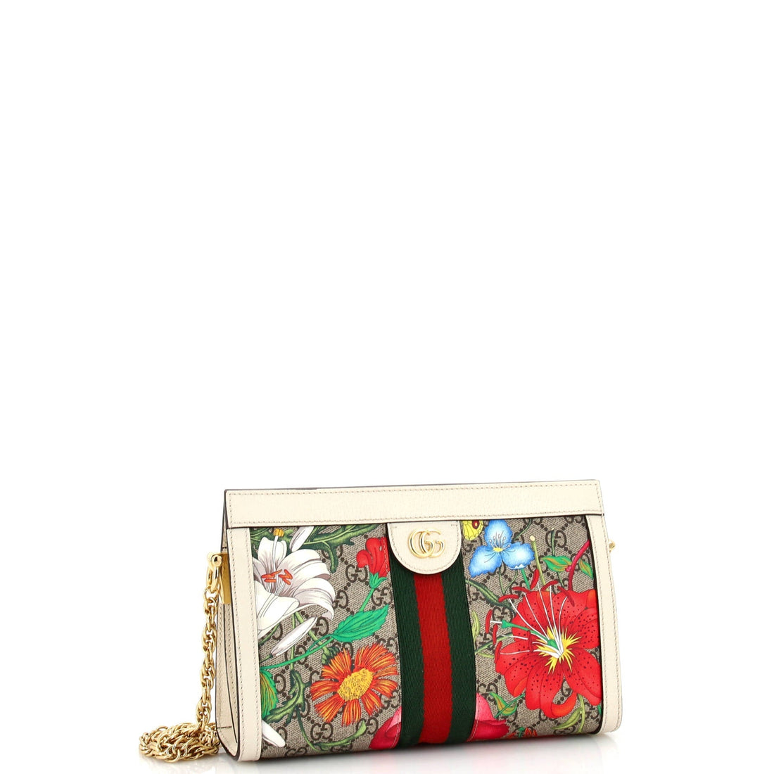Ophidia Chain Shoulder Bag Flora VS Coated Canvas Small
