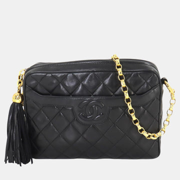 Black Gold Leather Matelasse Bijou Chain Shoulder Bag