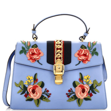Sylvie Top Handle Bag Embroidered Leather Medium