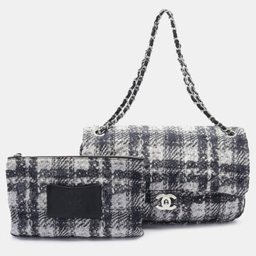 Tweed Print Nylon Chain Flap Bag