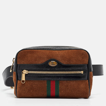 Black/Brown Suede and Patent Leather Ophidia Belt Bag