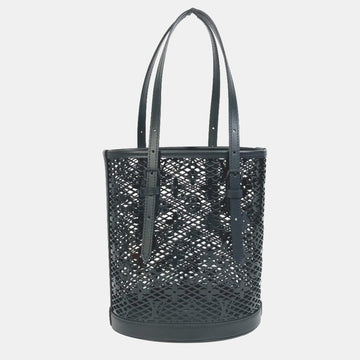 Black Monogram Leather Lace Bucket Shoulder Bag