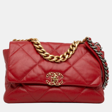Red Large Lambskin 19 Flap