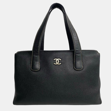 Black Leather Caviar CC Tote Bag