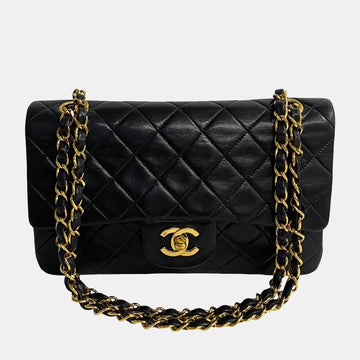 Black Lambskin Leather Small Classic Double Flap Shoulder Bag