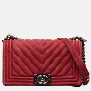 Red Suede Medium Chevron Boy Bag
