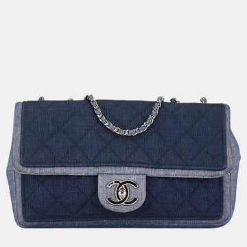 Blue Navy Denim  Matelasse 25 Coco Mark Chain Bag