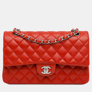Red Lambskin Leather Medium Classic Double Flap Bag