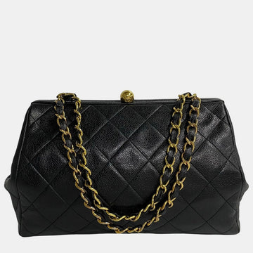 Black Leather Matelasse Chain Shoulder Bag