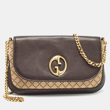 Beige/Brown Diamante Canvas and Leather GG Chain Shoulder Bag