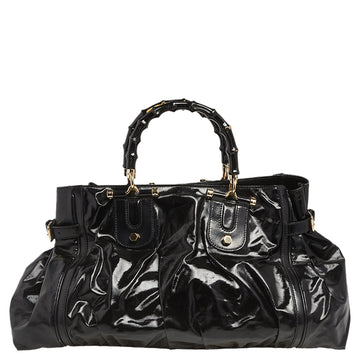 Black Coated Canvas and Leather Dialux Pop Bamboo Satchel