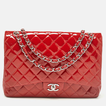 Red Quilted Patent Leather Maxi Classic Double Flap Bag