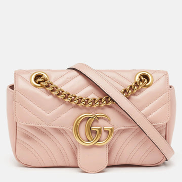 Pink Matelasse Leather Mini GG Marmont Shoulder Bag