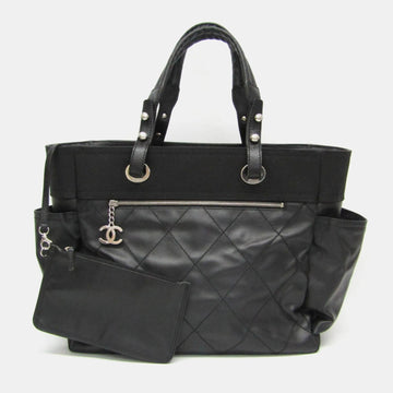 Black Coated Canvas and Leather Paris Biarritz Tote Bag