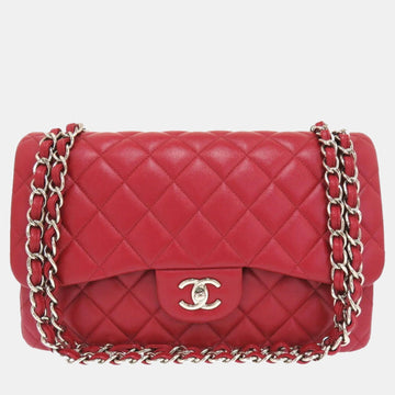 Red Leather Jumbo Classic Double Flap Bag