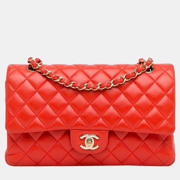 Red Medium Classic Lambskin Double Flap