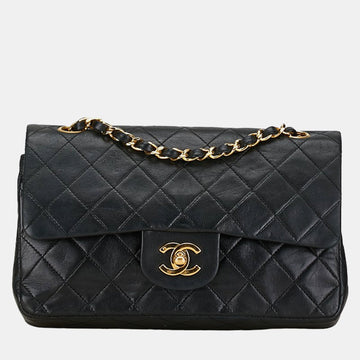 Black Lambskin Leather Medium Classic Double Flap Shoulder Bag