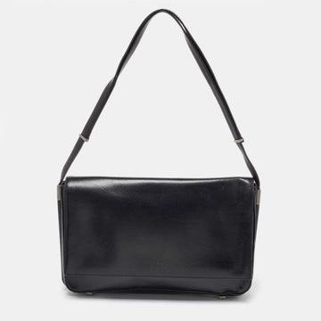 Black Leather Flap Shoulder Bag