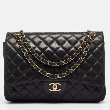 Black Quilted Lambskin Leather Maxi Classic Double Flap Bag