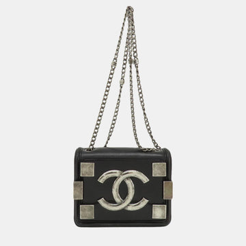 Black Lambskin and Plexiglass Boy Lego Brick Ruthenium Shoulder Bag