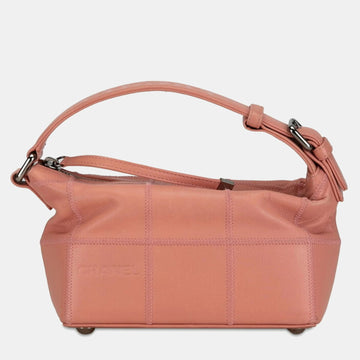 Pink Caviar Leather Square Stitched Hobo Bag