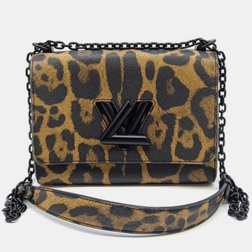Leopard Print Leather Wild Animal Twist MM Top Handle Bag