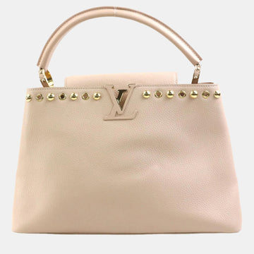 Pink Beige Leather Capucines MM Top Handle Bag