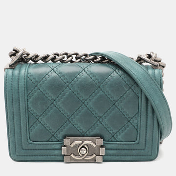 Blue Quilted Leather Double Stitch Small Boy Bag