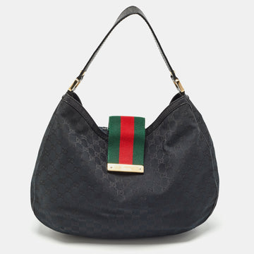 Black GG Canvas and Leather New Ladies Web Hobo