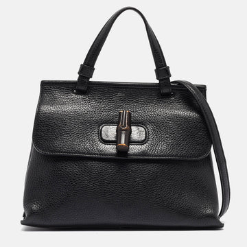 Black Leather Small Bamboo Daily Top Handle Bag