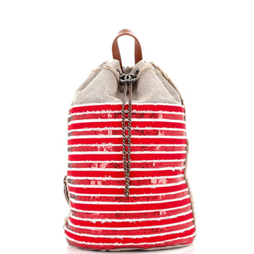 CHANEL Cubano Trip Backpack Sequin Embellished Canvas Medium
