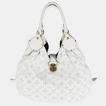 White Leather Monogram Mahina XL Shoulder Bag