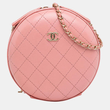 Pink CC Quilted Lambskin Round Crossbody