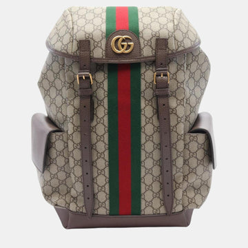 Beige Brown Multicolor Coated Canvas Leather Ophidia GG Supreme Backpack