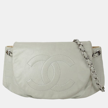Grey Leather CC Half Moon Flap Bag