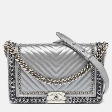Silver Quilted Leather New Medium Boy Flap Bag