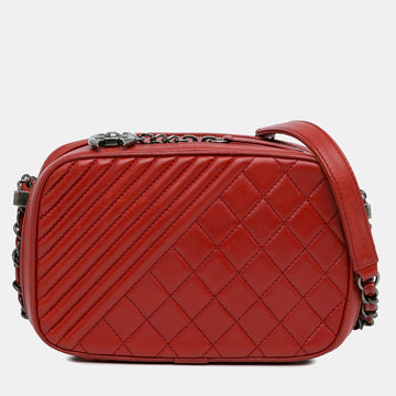 Red Lambskin Leather Small Coco Boy Camera Bag