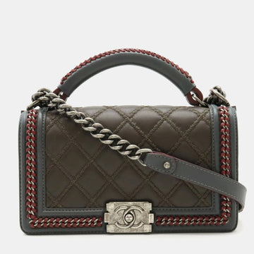 Grey Leather Paris-Salzburg Medium Boy Top Handle Bag