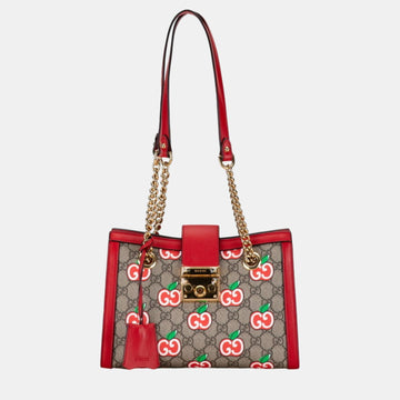 Beige Red PVC Leather GG Apple Small Chain Shoulder Bag