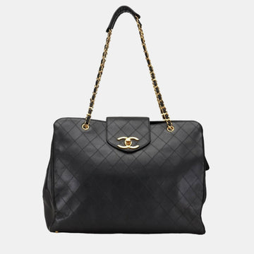 Black Leather Extra Large Supermodel Weekender Travel Flap Shoulder Bag