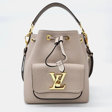 Grey Beige Leather LockMe Bucket Bag