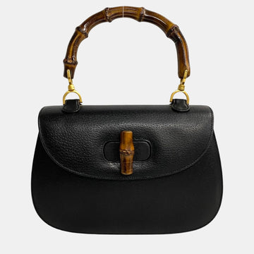 Black Leather Bamboo Top Handle Bag