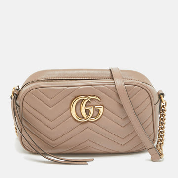 Beige Matelass&eacute; Leather Small GG Marmont Camera Shoulder Bag