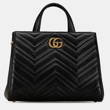 Black Leather Small GG Marmont Matelasse Tote Bag