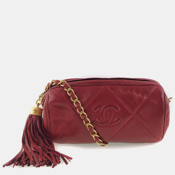 Red Leather Fringe Chain Shoulder Bag