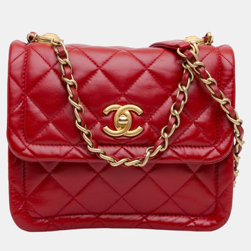 Red Lambskin Leather Mini Quilted Soft Square Flap Bag