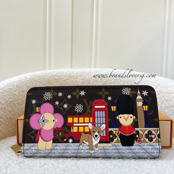 LV Zippy Long Wallet in in Christmas Animation 2021 "Vivienne in London" Monogram Canvas GHW