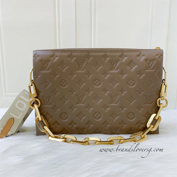 LV Coussin MM in Taupe Monogram-Embossed Puffy Lambskin GHW