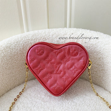 LV Heart on Chain in Lipstick Red Embossed Lambskin GHW