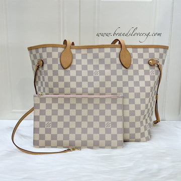 LV Neverfull MM in Damier Azur Canvas and GHW